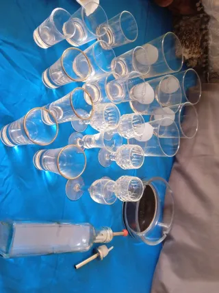 Set vasos, chupitos y cenicero cristal