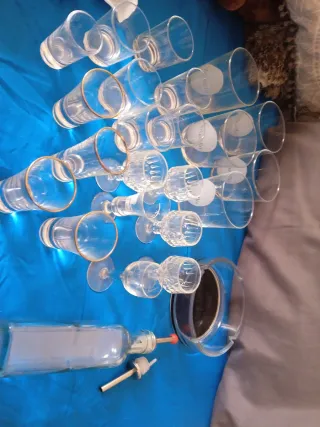 Set vasos, chupitos y cenicero cristal