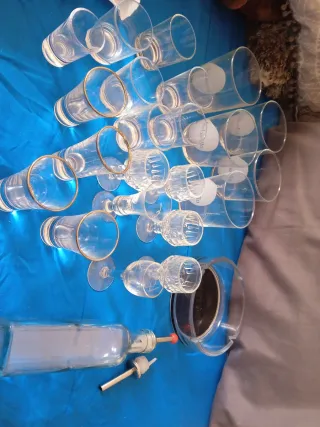 Set vasos, chupitos y cenicero cristal