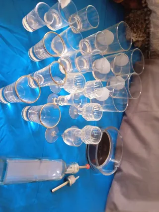 Set vasos, chupitos y cenicero cristal