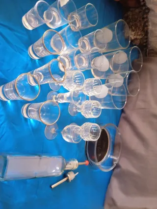 Set vasos, chupitos y cenicero cristal