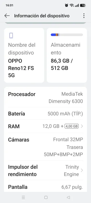 Oppo Reno12 FS 5G 12GB 512GB, con garanzia di 18 mesi