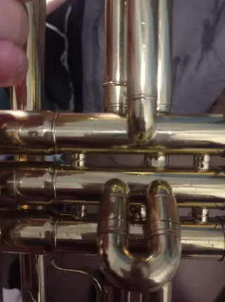 Trompeta dorada con accesorios