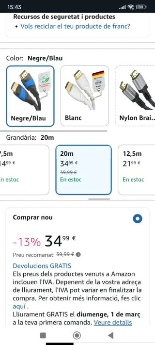 Cable HDMI Alta Velocidad 20m