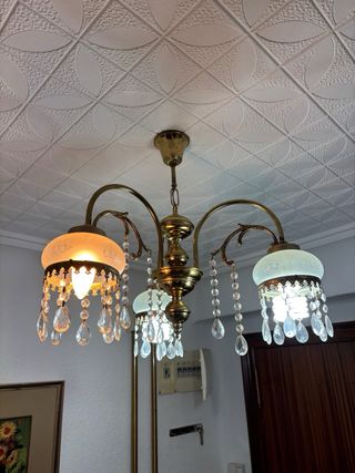 Lámpara Candelabro Madera y Cristal