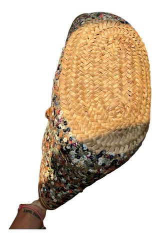 Borsa spiaggia cuoio,paglia e paillettes