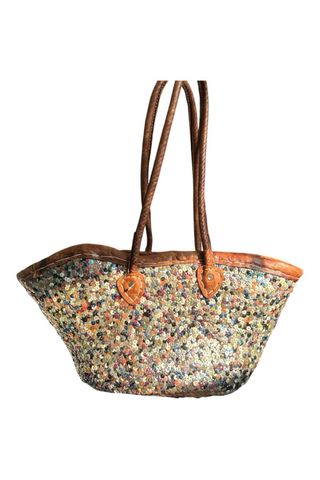 Borsa spiaggia cuoio,paglia e paillettes