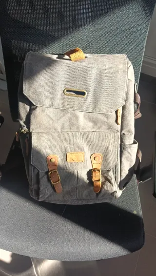 Mochila Fotográfica Lona y Cuero