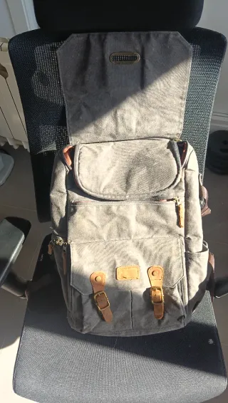 Mochila Fotográfica Lona y Cuero