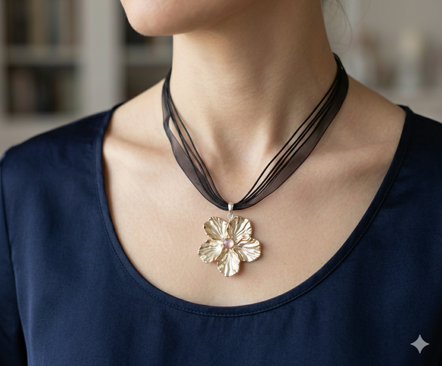 Collar de flor con cinta negra