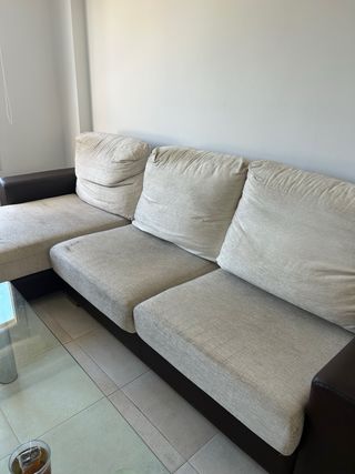 Sofá Chaiselongue Beige y Marrón (cheslong)