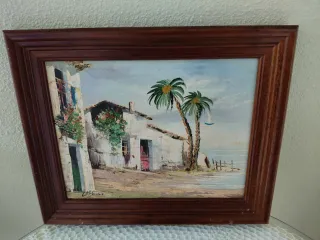 Cuadro paisaje playa palmeras