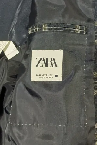 Americana cuadros azul y gris