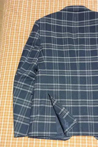 Americana cuadros azul y gris