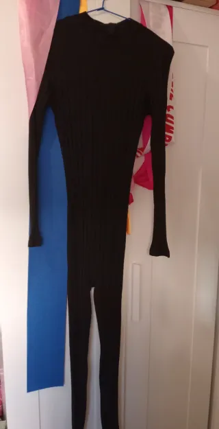 Mono negro algodón manga larga rayas