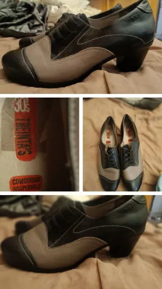 Zapatos Oxford Retro Tacón Beige/Negro