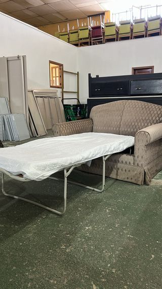 Sofá Cama Tela Beige y Marrón