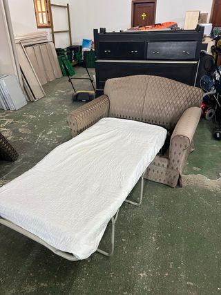 Sofá Cama Tela Beige y Marrón