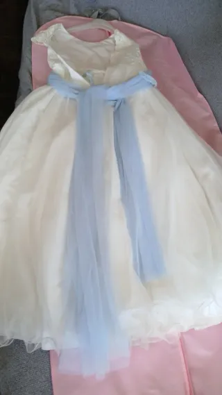 Vestido Comunión Blanco Lazo Azul Cancán