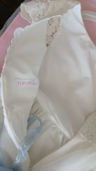 Vestido Comunión Blanco Lazo Azul Cancán