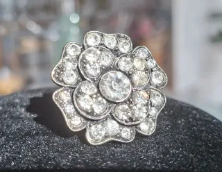 Anillo Flor Cristal Strass Plata
