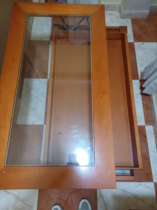 Mesa auxiliar madera y cristal