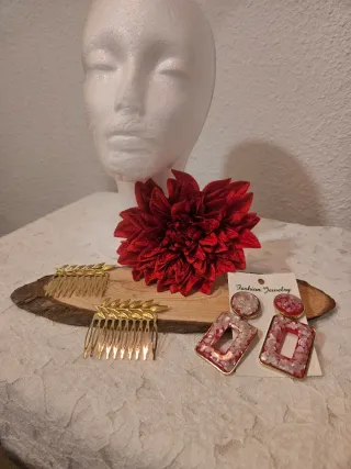 Conjunto Flamenca: Flor, peinecillos y Pendientes