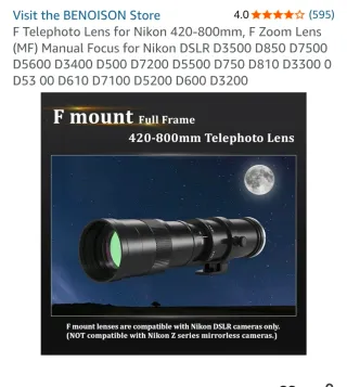 Teleobjetivo BENOISON 420-800mm f/8.3-16 para cáma