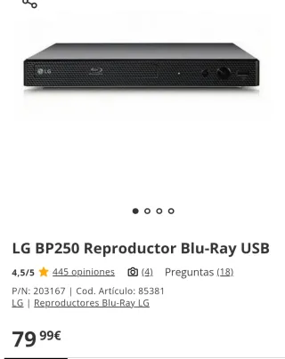LG BP250 Reproductor Blu-Ray USB