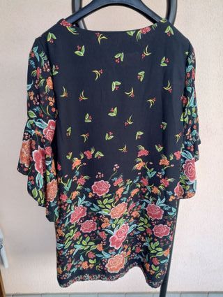 Abito Nero Floreale Maniche a Volant Taglia M