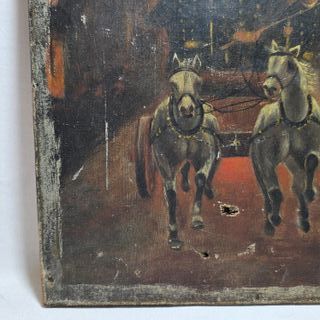 Antico Dipinto Olio su Tela XIX Secolo - Pompieri