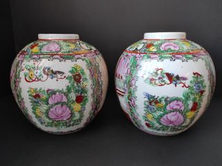 2 Potes 17cm Figuras Orientais Porcelana China
