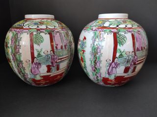 2 Potes 17cm Figuras Orientais Porcelana China