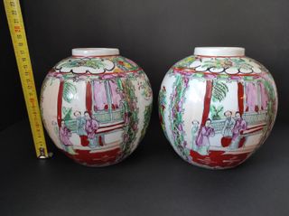 2 Potes 17cm Figuras Orientais Porcelana China
