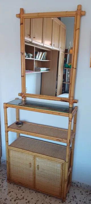 Mobile ingresso in bambù con specchio