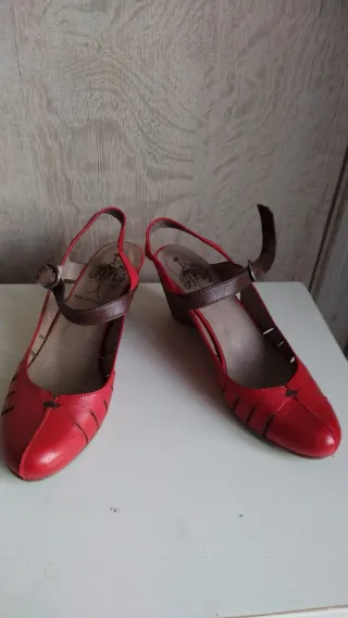 Sandalias Wonders Cuero Rojo Talla 38