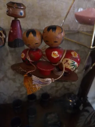 Kokeshi coppia bambole legno dipinte