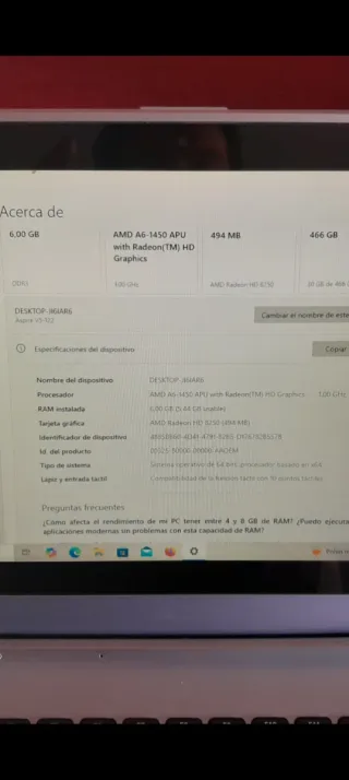 Ordenador portátil ACER Aspire V5-122P.