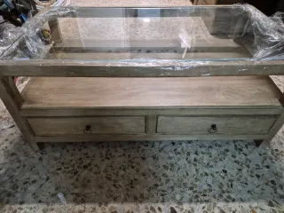 Mesa centro rústica moderna madera y cristal