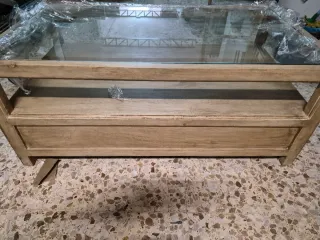 Mesa centro rústica moderna madera y cristal