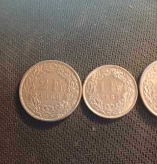 3 Monete Svizzere 2Fr e 1Fr 1969