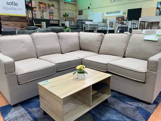 Sofá Rinconera Beige Tela y Madera