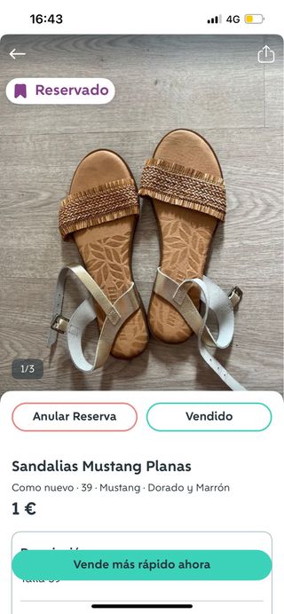 Sandalias Mustang Planas Doradas Talla 39