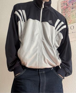 Chaqueta Adidas cremallera gris y azul vintage
