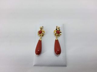 pendientes oro 18k con piedra con coral