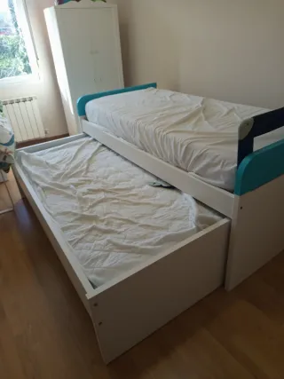 Cama nido juvenil blanca y turquesa