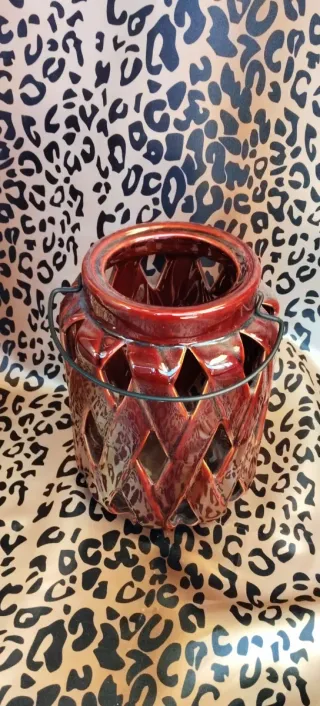 Jarrón Cerámica Rojo y Metal