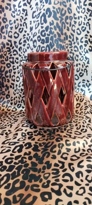 Jarrón Cerámica Rojo y Metal