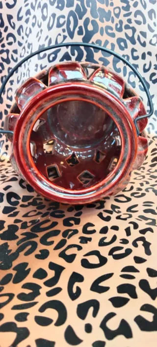 Jarrón Cerámica Rojo y Metal