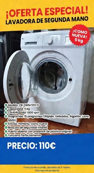 Lavadora Carga Frontal OK OWM 5113 D 5kg